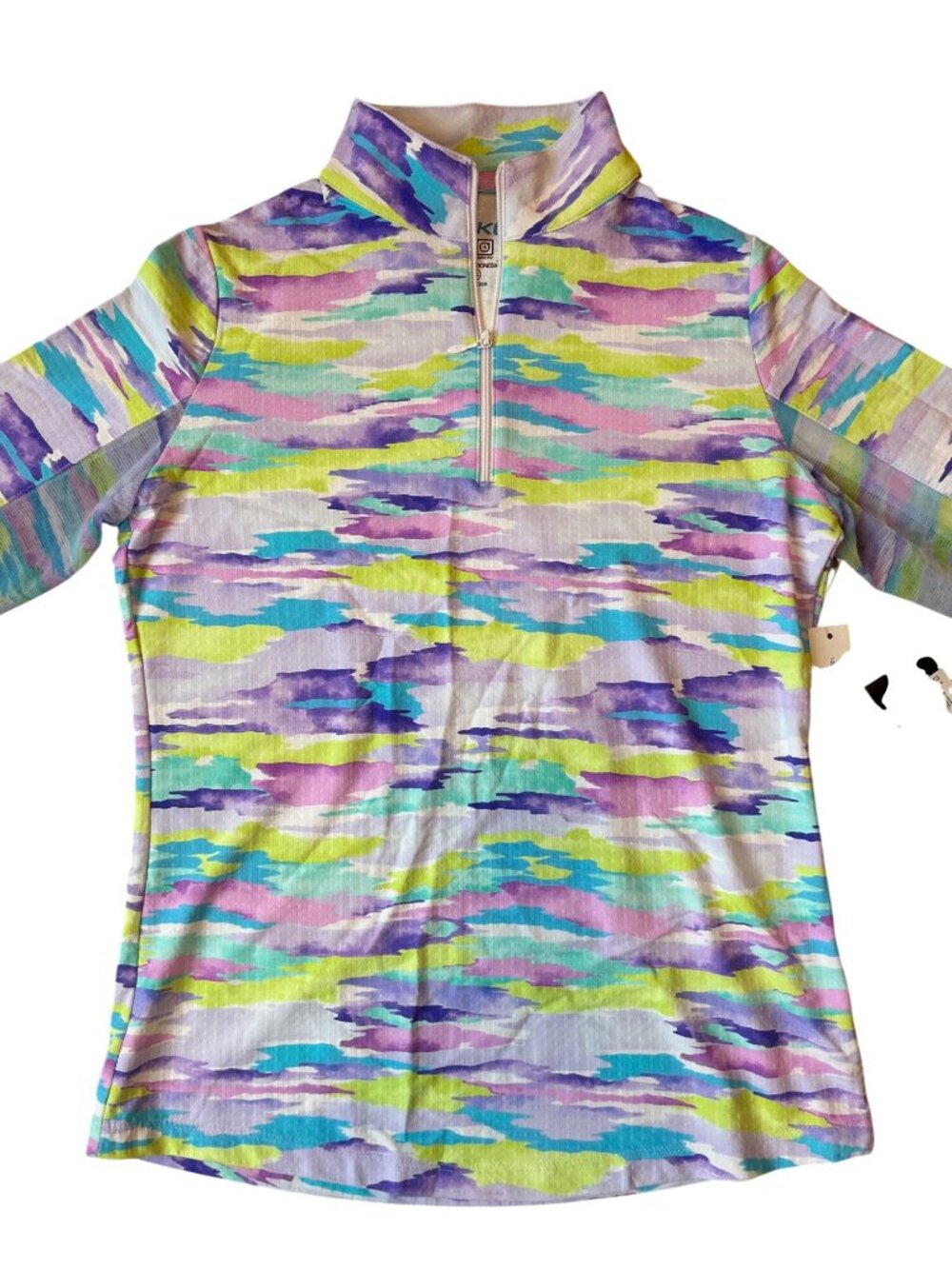 IBKÜL Womens Long Sleeve Zip Mock Neck Top Jessie Plum Multi XS UPF 50+ Cool Fee - Picture 3 of 14